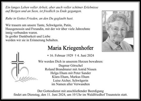 Trauer Kriegenhofer Maria Ta Anzeigen Traunsteiner Tagblatt