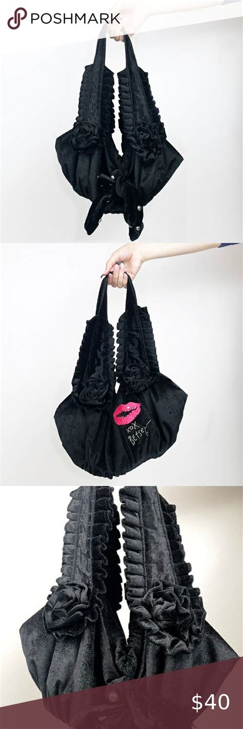 Y2K Betsy Johnson Black Velvet Hobo Shoulder Bag Betsy Johnson