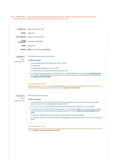 Módulo 3 Protocolos de Segurança do Paciente II Exercício Avaliativo