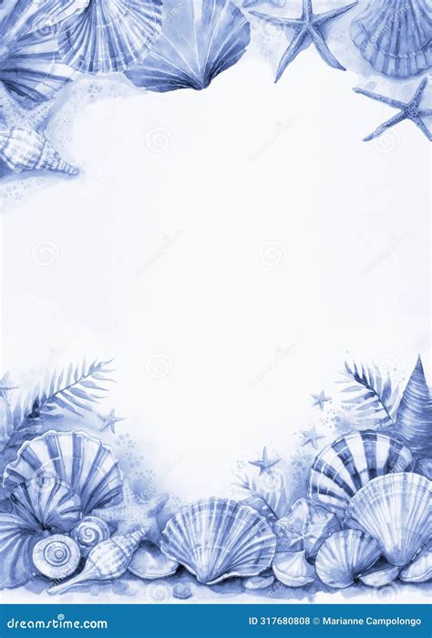contemporary blue summer beach background  seashells stock