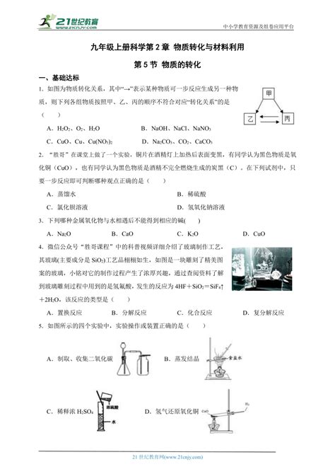 【课时培优】浙教版科学九上 25物质的转化 21世纪教育网