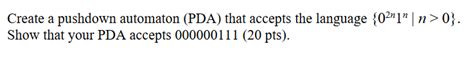 Solved Create A Pushdown Automaton PDA That Accepts The Chegg