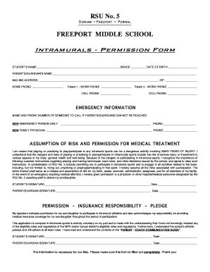 Fillable Online Intramural Permission Form 1 Fax Email Print PdfFiller