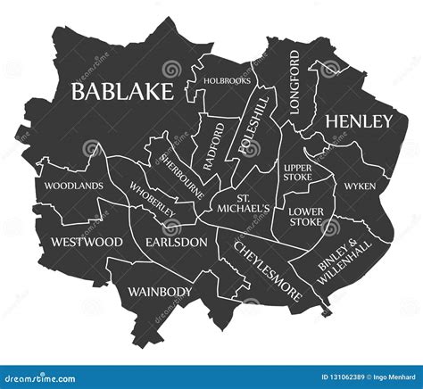 Coventry City Map England UK Labelled Black Illustration Stock Vector ...