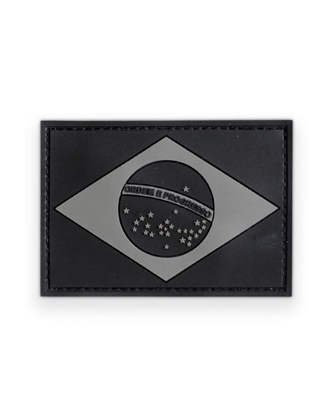 Patch Bandeira Do Brasil Emborrachado Preto E Cinza Invictus