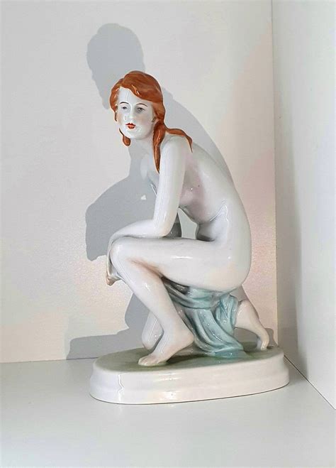 Art Deco Kneeling Female Nude Antique Porcelain Hand Painted Zsolnay Hungary 1950s Etsy