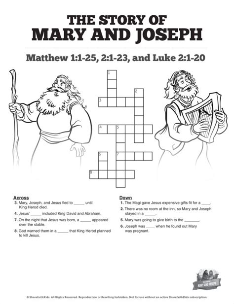 Luke 2 Mary And Joseph Christmas Story Sunday School Crossword Puzzles