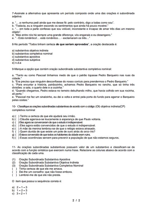 Exercícios Sobre Orações Subordinadas Adjetivas Com Gabarito