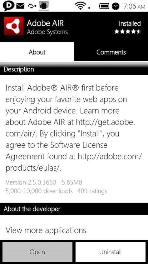 adobe air lands  android market