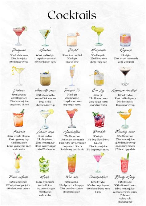 20 Cocktails Print for Digital Download - Art Print - Cocktail Poster