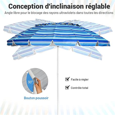 Costway Parasol De Plage Inclinable M Protection Solaire Upf