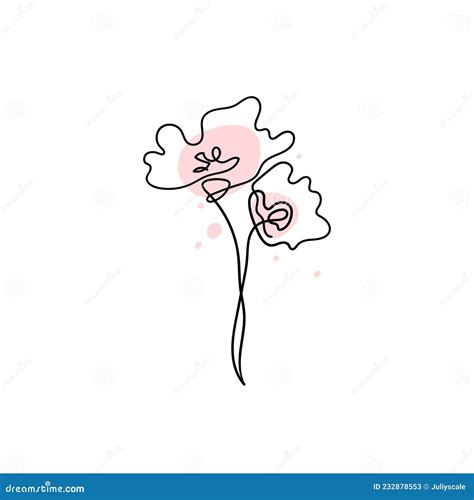 Poppies Continuous Line Drawing Seamless Texture Vector Illustration