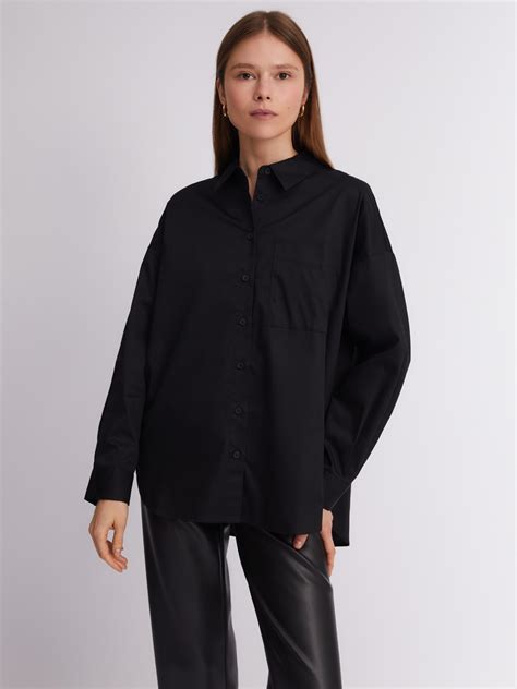 Офисная рубашка свободного силуэта с карманом 02331117Y212, цвет Черный ...