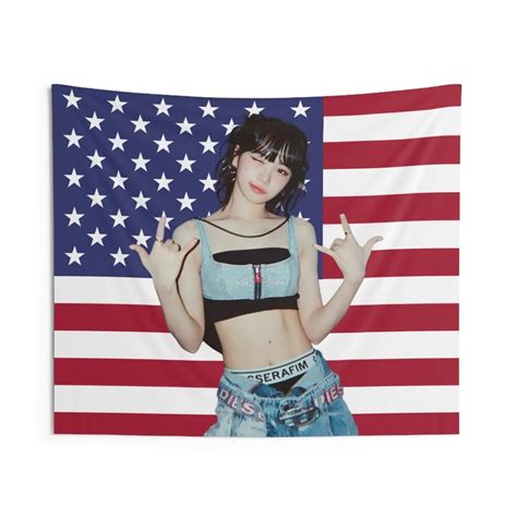 Le Sserafim Chaewon America Flag Tapestry Kpop Funny Room Merch Gift