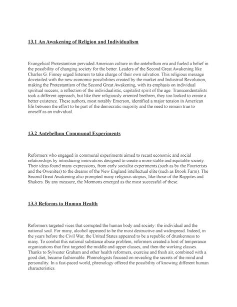 US History Chapter 13 Summary - 13 An Awakening of Religion and