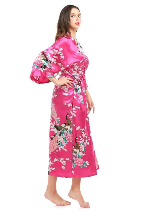 Kimono lingerie japonais femme rose à motif de paon Miss Kimono