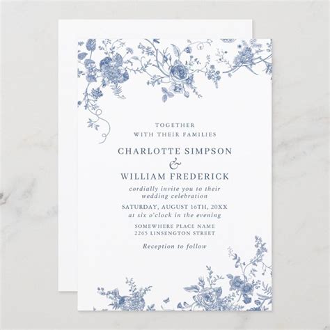 Simply Elegant Blue French Garden Floral Wedding Invitation Zazzle In