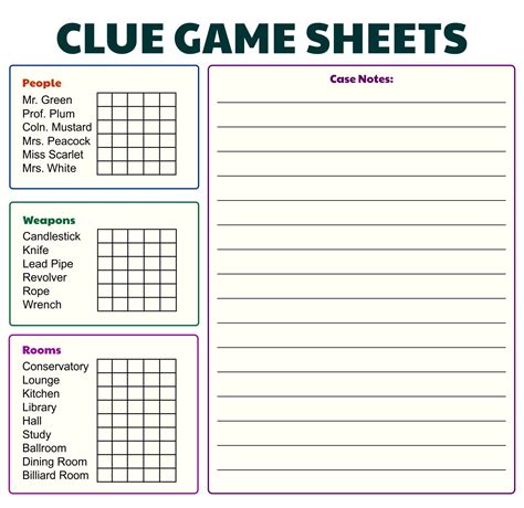 Clue Score Sheet Printable Printable Word Searches