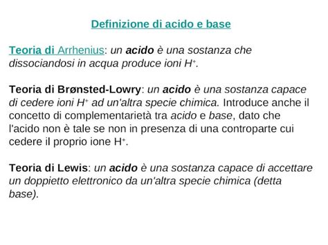 Ppt Definizione Di Acido E Base Teoria Di Arrhenius Un Acido è Una