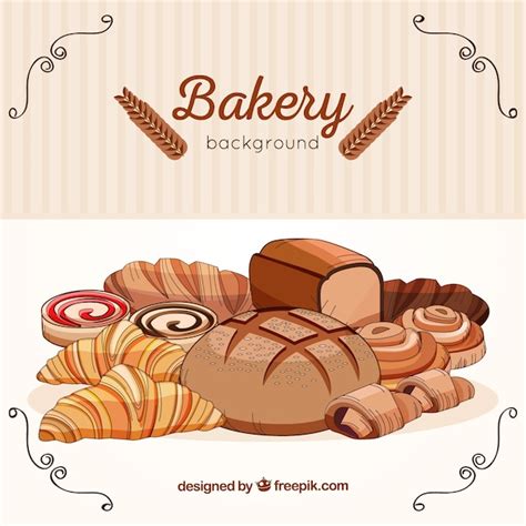 Fondo De Panadería En Estilo Hecho A Mano Vector Premium