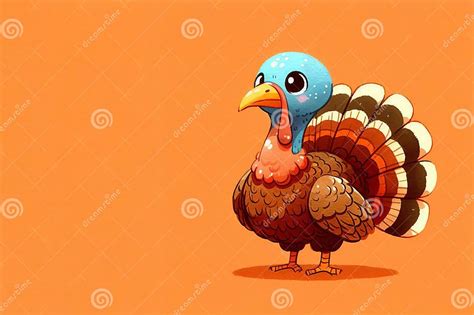 Funny Cartoon Turkey On An Orange Background Thanksgiving Concept