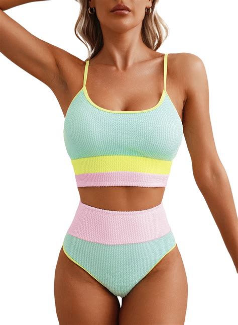 Eytino Womens Swimsuits Bathing Suits For Women High Waisted Bikini Set Color Block Two Piece