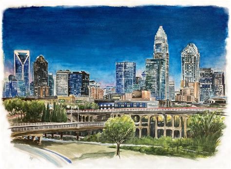 Charlotte NC Skyline at Night 8x10 or 11x14 Print of - Etsy