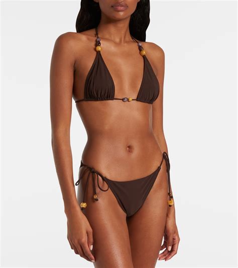 Beaded Bikini Top In Brown Tory Burch Mytheresa