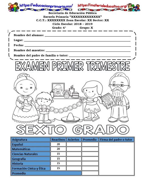 Examen Del Primer Trimestre Del Sexto Grado Del Ciclo Escolar 2018 2019 Material Educativo