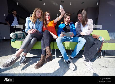 Students Group Taking Selfie Stock Photo Alamy