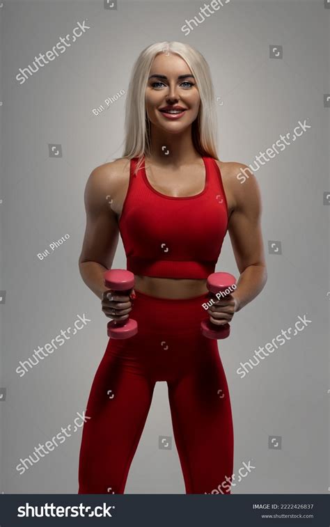 Sexy Fit Blonde Model Red Sportswear Stock Photo 2222426837 Shutterstock