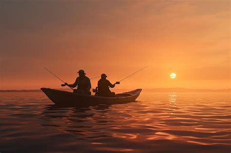 Premium AI Image | Fishermen in fishing kayaks