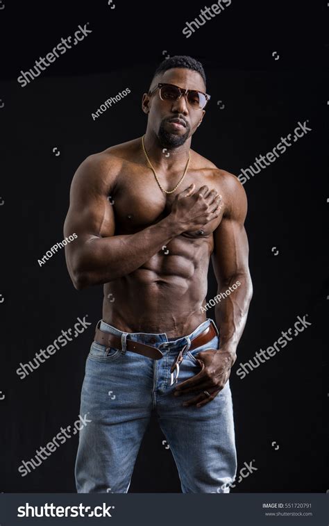 African American Bodybuilder Man Naked Muscular Stock Photo