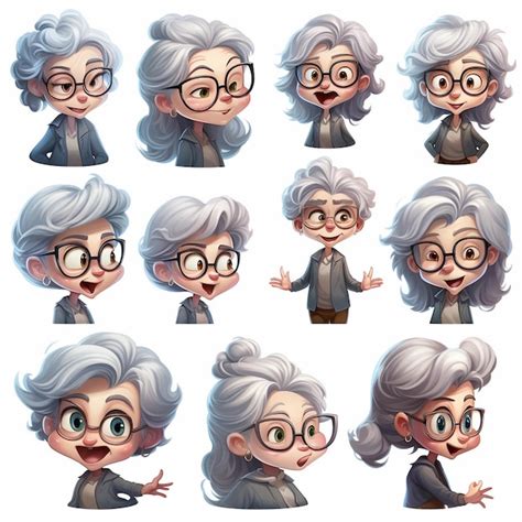 Premium Photo | Character of a grey hair woman Pixar cartoon style color