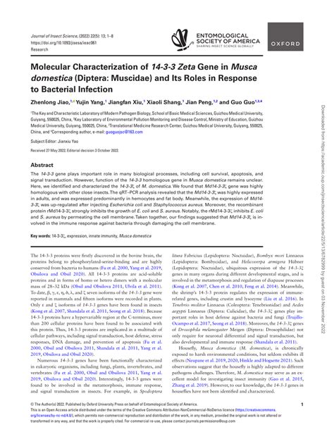 Pdf Molecular Characterization Of Zeta Gene In Musca Domestica