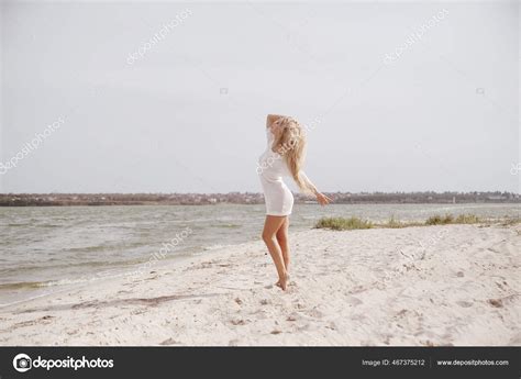 Beautiful Blonde Woman Posing Beach Stock Photo Alenaphoto
