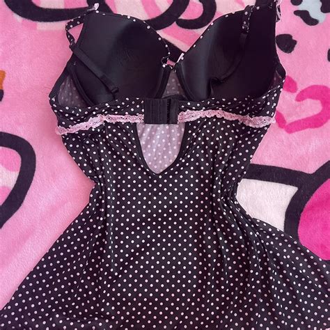 Y K Pink Lace Black Lingerie Slip Dress No Depop