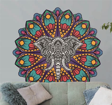 Colorful Elephant Mandala Floral Wall Decal Tenstickers