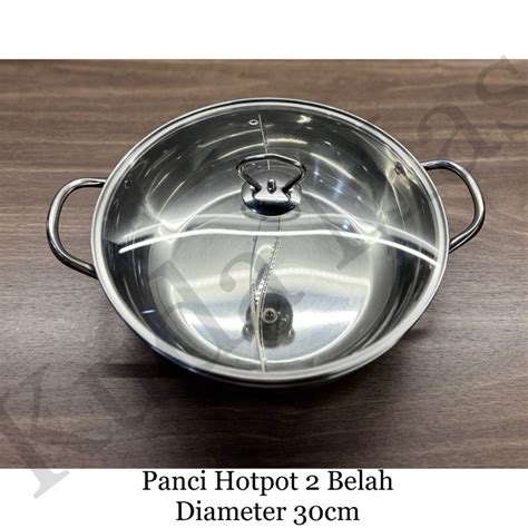 Jual Panci Hot Pot Sukiyaki Steamboat Shabu Shabu Sekat Stainless Tutup Kaca Cm Shopee