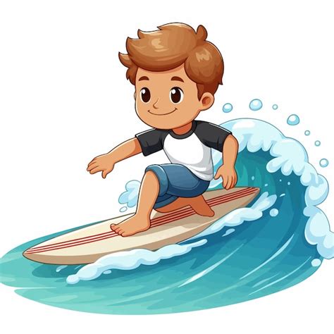 Uma Imagem De Desenho Animado De Um Menino Surfando Em Uma Prancha