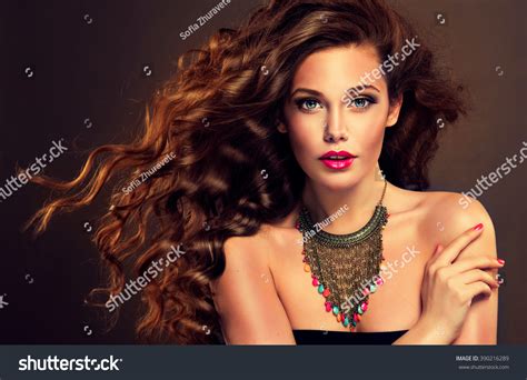 Beautiful Model Brunette Long Curled Hair Stock Photo 390216289 Shutterstock