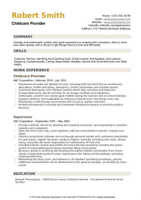 Childcare Provider Resume Samples Qwikresume