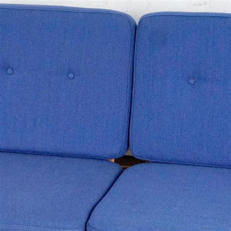 Scandinavian Modern Teak And Blue Fabric Three Seat Sofa By Aw