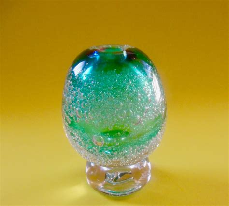 Glass Effervescent Vase Handblown Egg Shaped Teal Green Clear Etsy