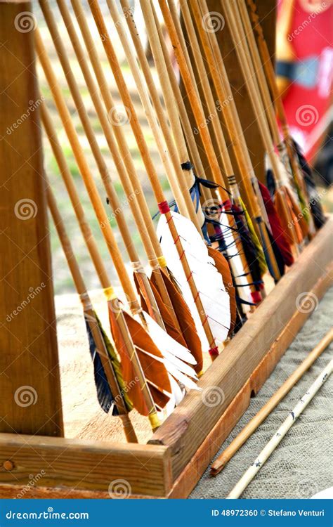 Close Up Of Ancient Wood Arrows Stock Photo Image Of Wood Feather