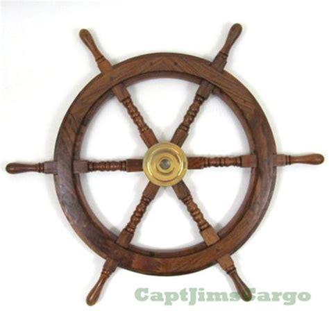 Ships Steering Wheel Teak Wood Brass Hub Nautical Decor Maritime