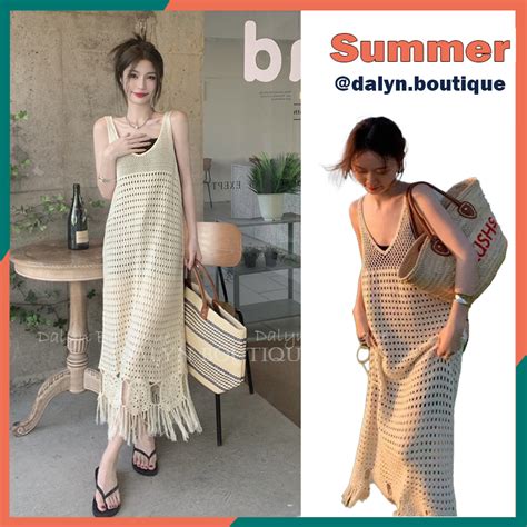 Váy Lưới Đi Biển Dáng Dài Mặc Ngoài Bikini Váy Lưới Dây Xuyên Thấu Tua Rua Hàng QC Dalyn