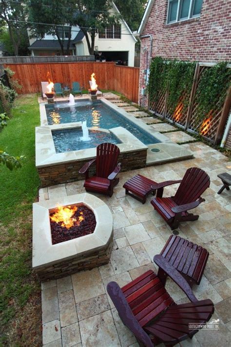 Narrow Pool With Hot Tub And Firepit Backyard Living Dream Backyard