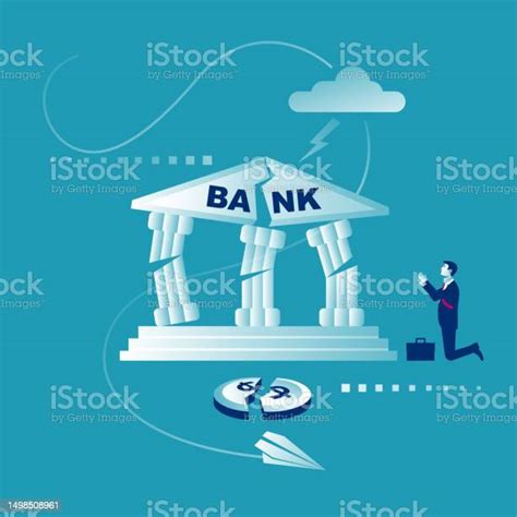 Banking Collapse Concept Ruined Bank Financial Crisis Vector Flat Stock