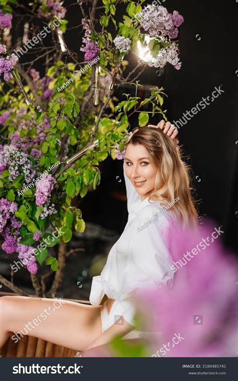 Attractive Slender Blonde Woman White Shirt Stock Photo Shutterstock